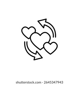 Harten die roteren met pijlen die emotionele uitwisselingslijnkunst tonen