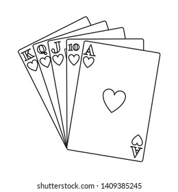 hearts royal flush icon cartoon black and white vector illustration graphic design