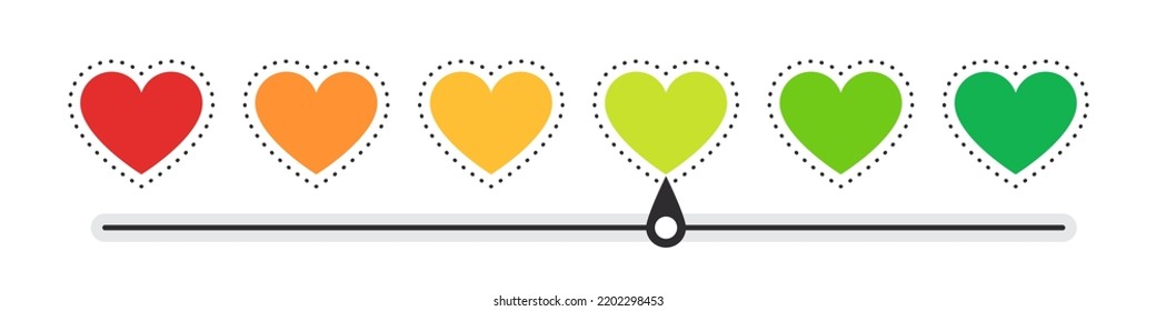 Hearts scale. Mood scale. Satisfaction indicator. Performance measurement client satisfaction. Vector illustration