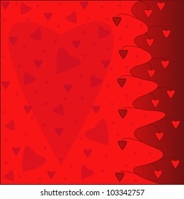 Hearts scattered on a red background