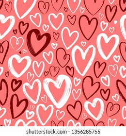 Hearts, seamless background. Hand drawn vector illustration