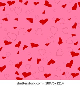 Hearts seamless background. Background with red heart for Valentines Day design. Vector illustration.