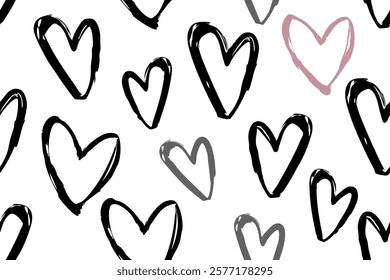 Hearts seamless background, Valentine pattern design. Trendy minimalistic hearts backdrop