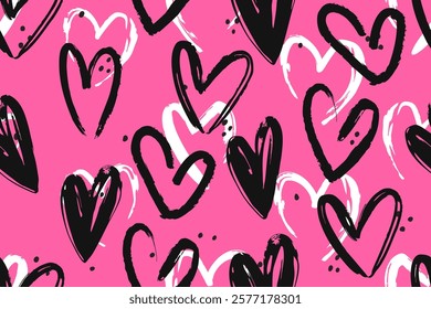 Hearts seamless background, Valentine pattern design. Trendy minimalistic hearts backdrop