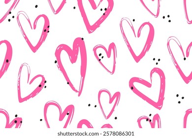 Hearts seamless background, Valentine pattern design. Trendy minimalistic hearts backdrop