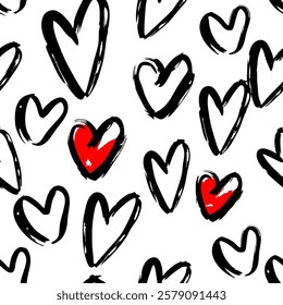 Hearts seamless background, Valentine pattern design. Trendy minimalistic hearts backdrop