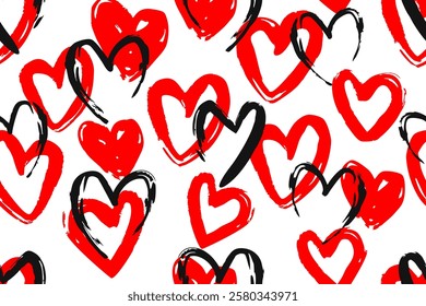 Hearts seamless background, Valentine pattern design. Trendy minimalistic hearts backdrop