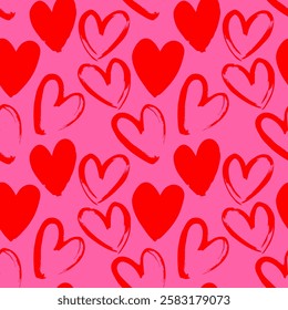 Hearts seamless background, Valentine pattern design. Trendy minimalistic hearts backdrop