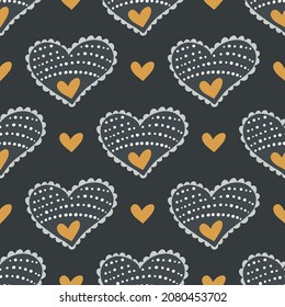 Hearts seamless cartoon vector pattern. Ornate romantic boho valentine background Valentines day kid design.