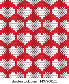 Hearts. Seamless decorative background. Knitted pattern for sweater, scarf or socks. Jacquard weave. Wallpaper or cover. Illustration