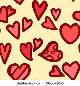 Hearts. Seamless illustration. Cartoon style sketch love. Hand outline drawing. Funny cute background illustration. vector