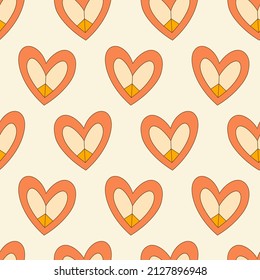 Hearts Seamless Pattern 70s Retro style. Vintage Hippie vector illustration. Boho  trendy fabric, textile design, vector background