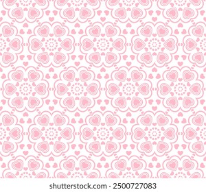Hearts Seamless Pattern (Baby Pink) - Geometric Shapes; Repeating Vector Image; Easily Editable; Endless Design; Colorful lIlustration - Print for Gift Paper, Packaging, etc.