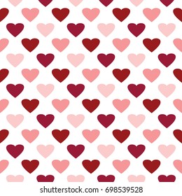 Hearts seamless pattern. Background with colorful hearts on white background. Beautiful vector illustration.