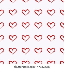 Hearts seamless pattern. Background of white and red lines hearts. Doodle love elements. Flat design print for child, textile, shirt, clothes, banner, website, greeting card. Vector illustration.