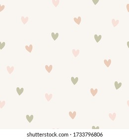 Hearts seamless pattern in beight. Pastel color hand draw vector illustration