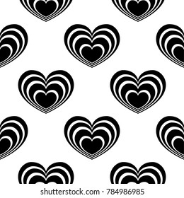Hearts as seamless pattern. Black and white romantic background. Vector illustration