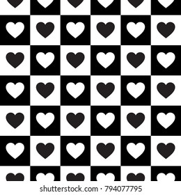 Hearts seamless pattern. Black and white abstract background