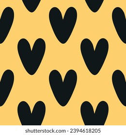 Hearts Seamless Pattern Black Hearts Pattern Yellow Pattern Hearts Background San Valentines Pattern