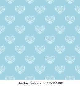 Hearts as seamless pattern. Blue and white romantic background. Vector illustration