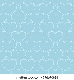 Hearts as seamless pattern. Blue and white romantic background. Vector illustration