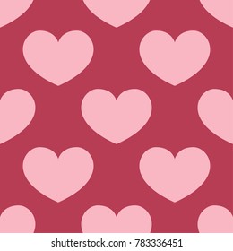 Hearts as seamless pattern. Cherry red and beige romantic background. Vector illustration