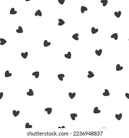 Hearts seamless pattern. Cute Hand-drawn nursery cartoon doodle. Childish vector illustration, simple naive style. Black shapes on a white background Perfect for printing fabrics, packaging, clothes