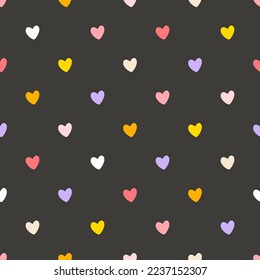 Hearts seamless pattern. Cute Hand-drawn nursery cartoon doodle in a pastel palette. Childish vector illustration, simple naive style. Perfect for printing fabrics, packaging, textiles, baby clothes
