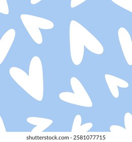 Hearts seamless pattern. Cute romantic hearts on blue background print. Flat vector illustration.