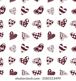 Hearts Seamless Pattern, different shapes hearts, love, romantic, amour pattern