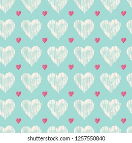 Hearts Seamless pattern. Doodle Valentine. Love symbol. Engraved hand drawn sketch for texture
