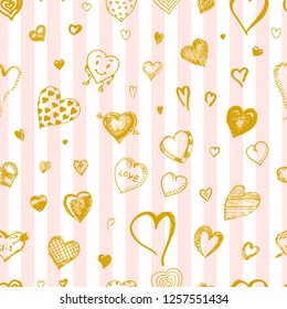 Hearts Seamless pattern. Doodle Valentine. Love symbol. Engraved hand drawn sketch for texture