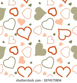 Corazones. Patrón inoxidable, diseño de tela, papel envolvente, papel tapiz, fondo. Fondo festivo. Doodle, vector.