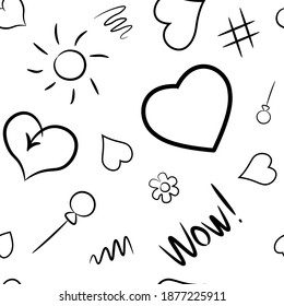 Hearts. Seamless pattern, fabric design, wrapping paper, wallpaper, background. Festive background. Doodle, vector.