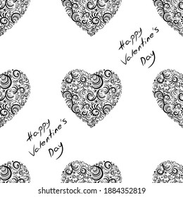 Hearts. Seamless pattern, fabric design, wrapping paper, wallpaper, background.
Valentine's Day. Festive background. Doodle, vector.