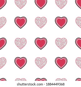 Hearts. Seamless pattern, fabric design, wrapping paper, wallpaper, background.
Valentine's Day. Festive background. Doodle, vector.