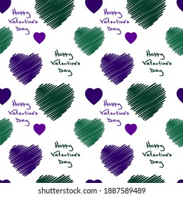 Hearts. Seamless pattern, fabric design, wrapping paper, wallpaper, background. Valentine's Day. Festive background. Doodle, vector.