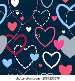 Hearts. Seamless pattern, fabric design, wrapping paper, wallpaper, background.