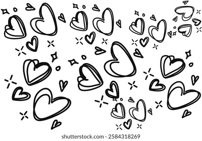 Hearts seamless pattern, Freehand love symbol illustrations on white background.
