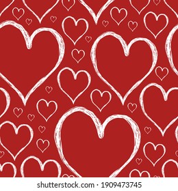 Hearts seamless pattern Grunge Hand drawn Valentine's day background