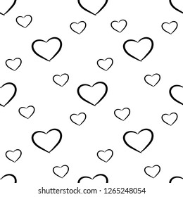 Hearts seamless pattern, hand drawn black color, vector design