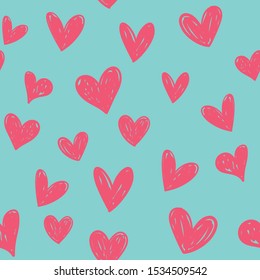 Hearts seamless pattern. Hand drawn  heart doodles texture.