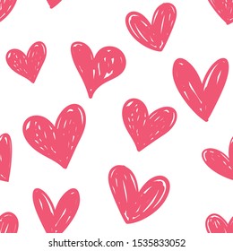 Hearts seamless pattern. Hand drawn  heart doodles texture.