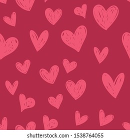 Hearts seamless pattern. Hand drawn  heart doodles texture.