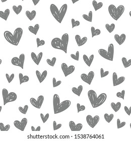 Hearts seamless pattern. Hand drawn  heart doodles texture.