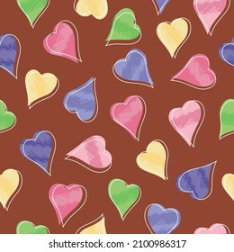 Patrón sin fisuras del corazón, fondo de color de chocolate dibujado a mano, genial para el Día de San Valentín, textiles, banners, envoltura, papel de pared - diseño vectorial