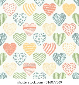 Hearts Seamless pattern. Hand drawn doodles Vector illustration. Happy Valentine's day. Vintage Valentine background.
