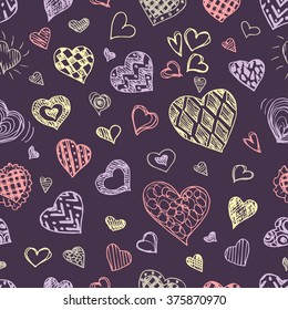 hearts seamless pattern. hand drawn Valentines day background