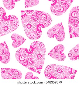 Hearts seamless pattern. Seamless hand drawn pattern with doodle hearts. Vector pattern with doodle hearts.