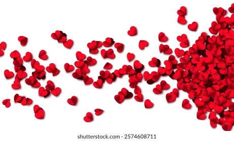Hearts seamless pattern. Heart shaped rose petals fall. Heart paper confetti. Vector eps 10 illustration. Red color. Romantic floral background. Love backdrop. 14 February Valentine's Day.